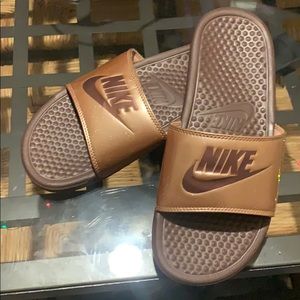 Nike rose gold slides